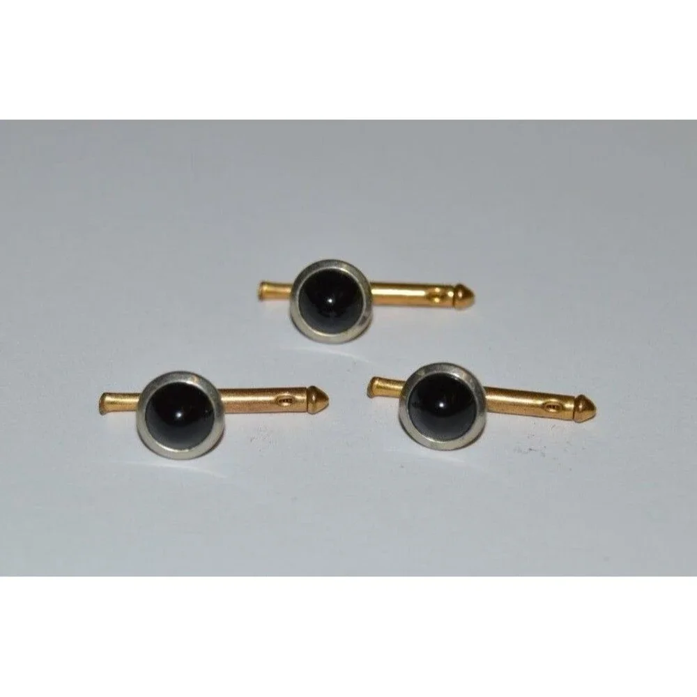 Vintage Black & Gold Circular Ornate Art Deco Button Studs Lot of 3 RARE